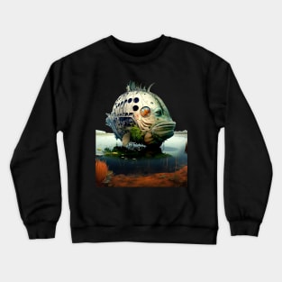 The Armored Angler: The Future of Fish on a Dark Background Crewneck Sweatshirt